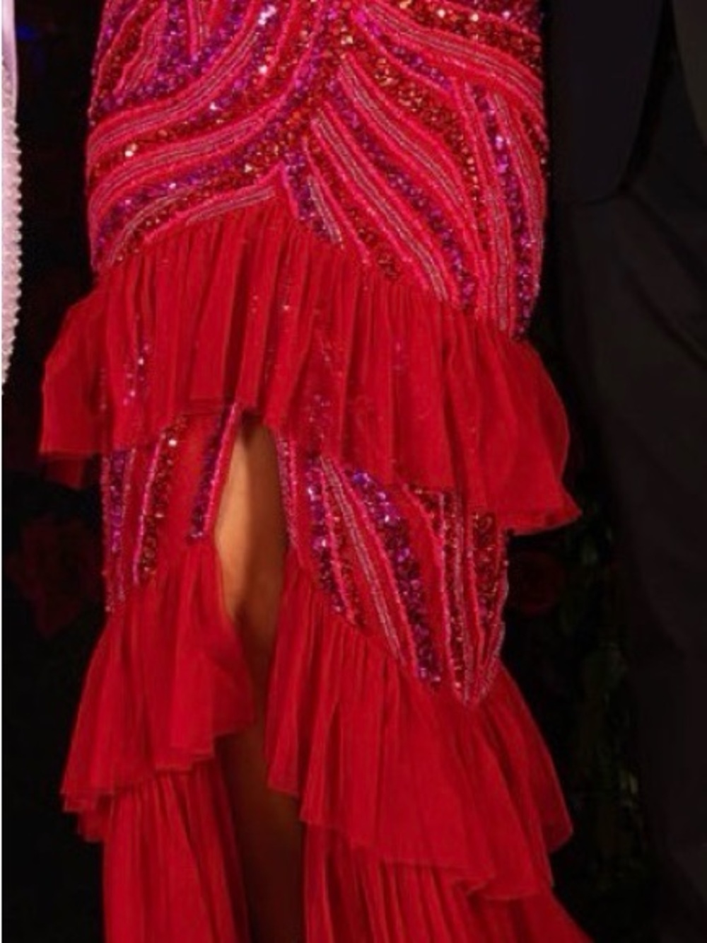 Red High-Low Ruffle Sequin Evening Dress - Picture 2 of 2